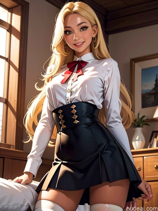 related ai porn images free for Tanned Skin Happy Blonde Bedroom Thigh Socks Jewelry Blouse Long Hair Long Skirt