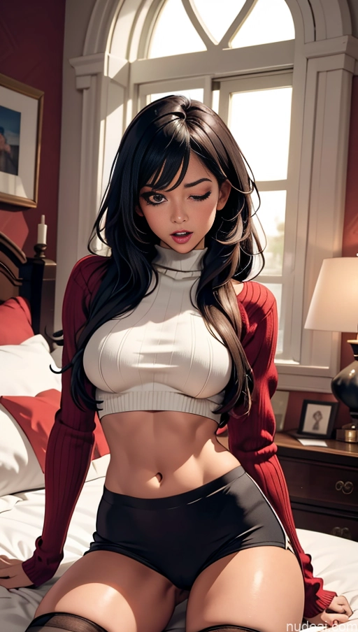 related ai porn images free for Tanned Skin Shocked Bedroom Orgasm Long Hair Thigh Socks Crop Top Sweater Busty Black Hair