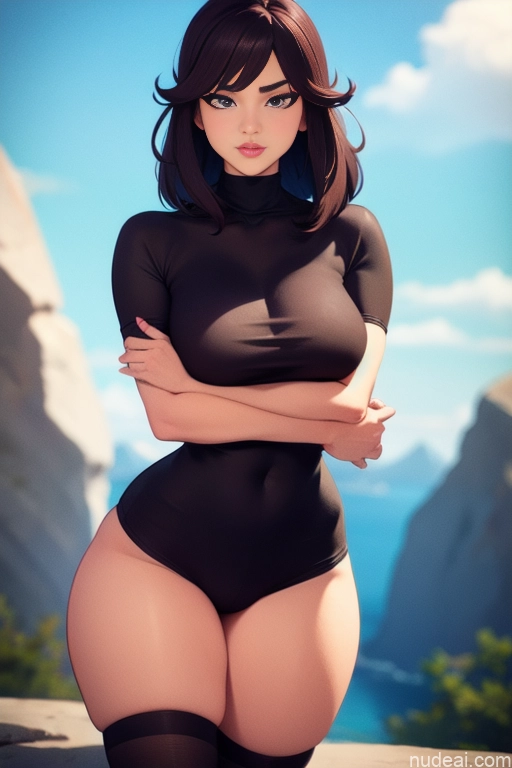 related ai porn images free for 3d Back View Detailed Model Beautiful Short Perfect Body 20s Serious Brunette Long Hair Filipina Mountains High Socks Short Shorts Sweater
