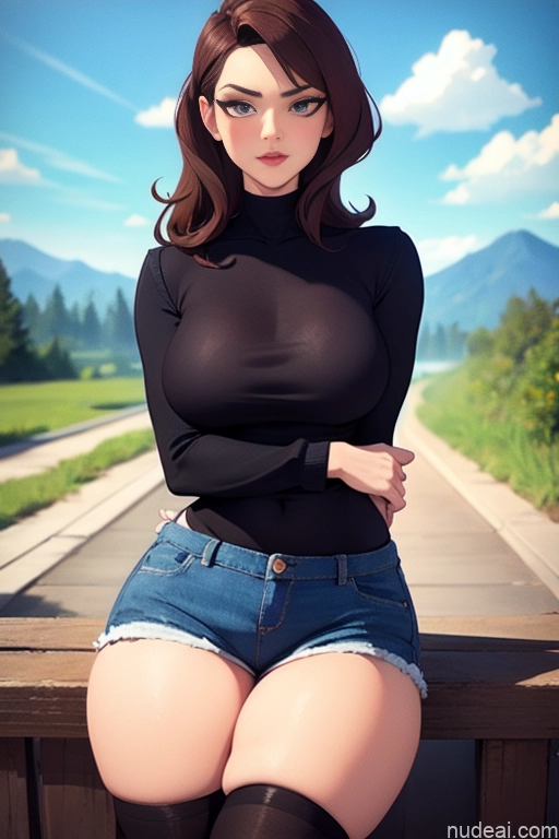 related ai porn images free for Back View Detailed Model Beautiful Perfect Body Tall 20s Serious Brunette Long Hair Dutch Mountains High Socks Short Shorts Sweater