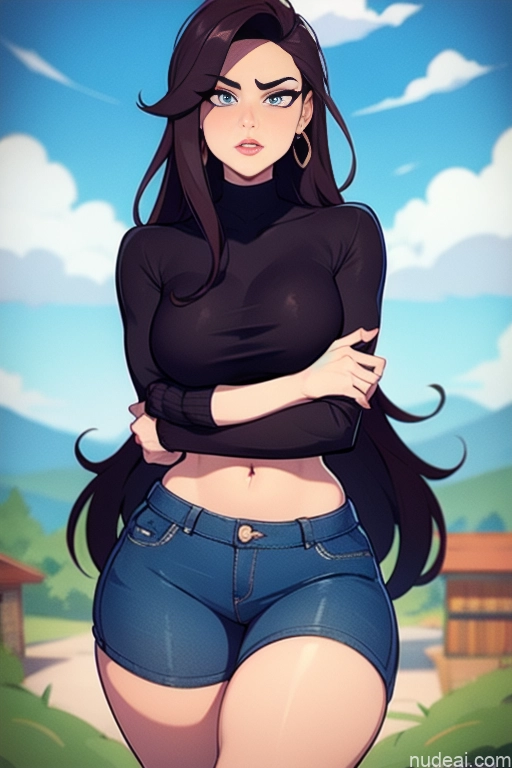 related ai porn images free for Back View Detailed Model Beautiful Perfect Body Tall 20s Serious Brunette Long Hair Dutch Mountains Short Shorts Sweater