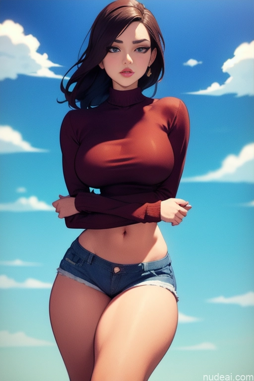 related ai porn images free for Back View Detailed Model Beautiful Perfect Body Tall 20s Serious Brunette Long Hair Dutch Mountains Short Shorts Sweater