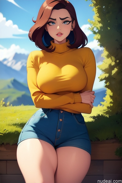 related ai porn images free for Back View Detailed Model Beautiful Perfect Body Tall 20s Serious Brunette Long Hair Dutch Mountains Short Shorts Sweater