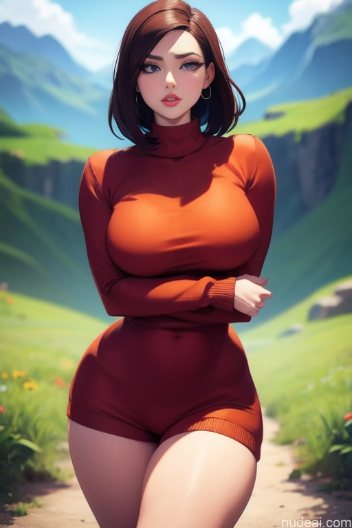 related ai porn images free for Back View Detailed Model Beautiful Perfect Body Tall 20s Serious Brunette Long Hair Dutch Mountains Short Shorts Sweater