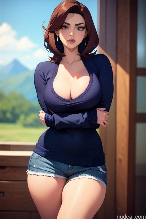 related ai porn images free for Back View Detailed Model Beautiful Perfect Body Tall 20s Serious Brunette Long Hair Dutch Mountains Short Shorts Sweater