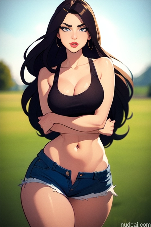 related ai porn images free for Woman Beautiful Perfect Body Tall 20s Serious Brunette Long Hair Dutch Meadow Tank Top Short Shorts