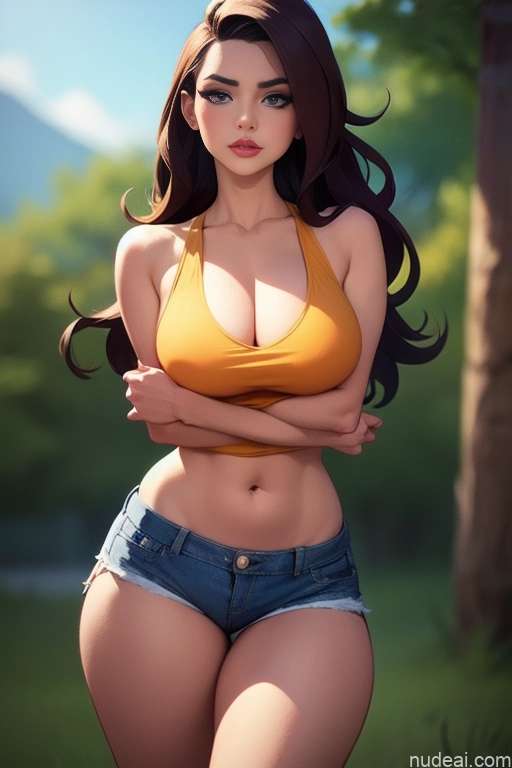 related ai porn images free for Woman Beautiful Perfect Body 20s Serious Brunette Long Hair Dutch Meadow Tank Top Short Shorts