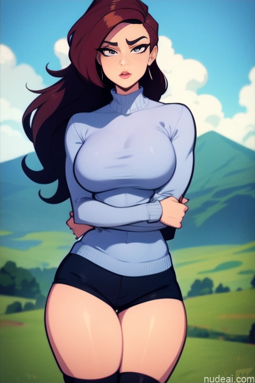 related ai porn images free for Model Beautiful Tall Perfect Body Long Hair 20s Serious Brunette Dutch Mountains Back View High Socks Short Shorts Sweater Detailed