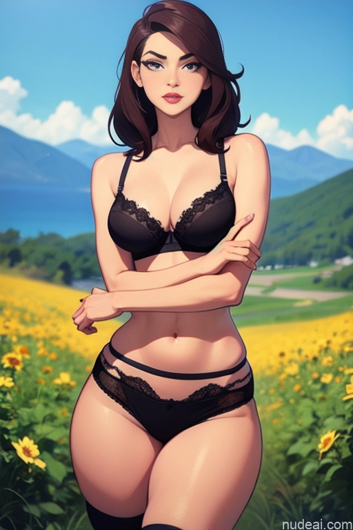 related ai porn images free for Model Beautiful Tall Perfect Body Long Hair 20s Serious Brunette Dutch Mountains Back View High Socks Short Shorts Bra
