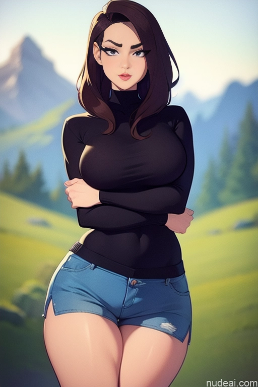 related ai porn images free for Model Beautiful Tall Perfect Body Long Hair 20s Serious Brunette Dutch Mountains Back View High Socks Short Shorts Sweater Detailed