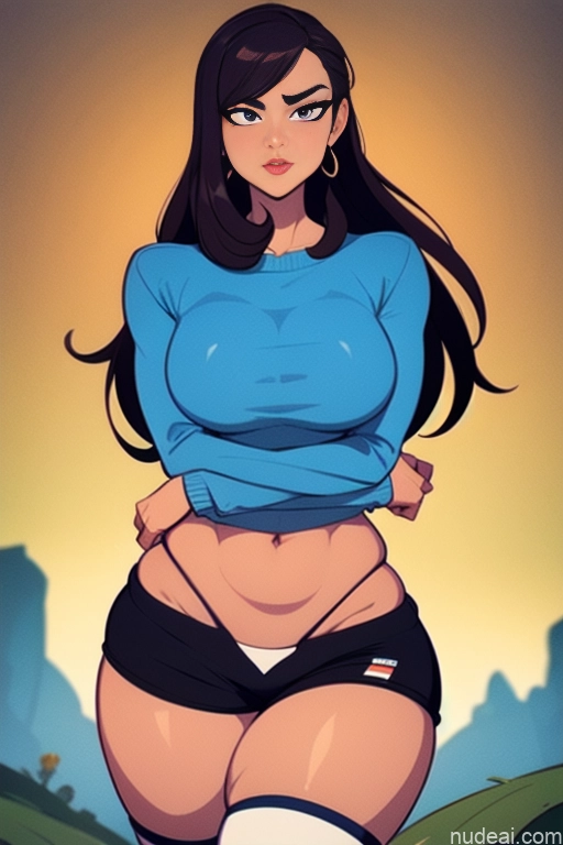 related ai porn images free for Model Beautiful Tall Perfect Body Long Hair 20s Serious Brunette Dutch Mountains Back View High Socks Short Shorts Sweater Detailed