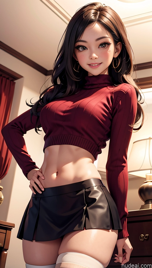 related ai porn images free for Pubic Hair Tanned Skin Bedroom Sweater Thigh Socks Jewelry Brunette Busty Micro Skirt Long Hair Crop Top Happy
