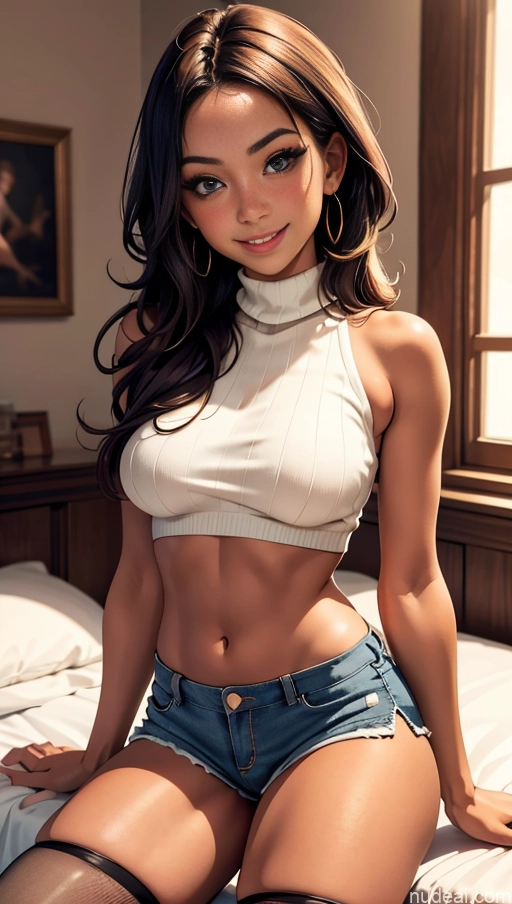 related ai porn images free for Pubic Hair Tanned Skin Bedroom Sweater Thigh Socks Jewelry Brunette Busty Long Hair Crop Top Happy Short Shorts