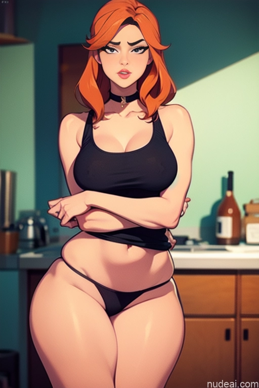 related ai porn images free for Woman Beautiful Tall Perfect Body 20s Serious Ginger Long Hair Dutch Choker Tank Top Panties Kitchen
