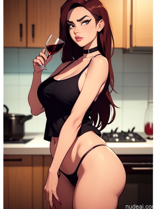 related ai porn images free for Woman Beautiful Tall Perfect Body 20s Serious Ginger Long Hair Dutch Choker Tank Top Panties Kitchen Cooking Wine