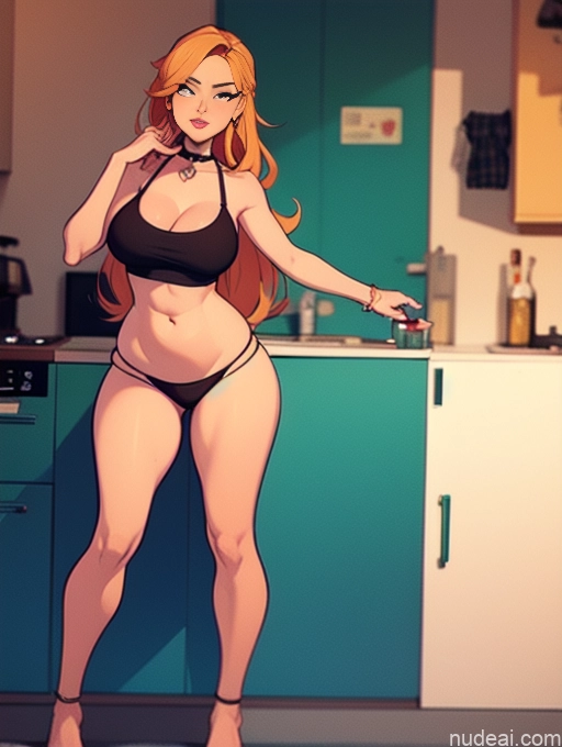 related ai porn images free for Woman Beautiful Tall Perfect Body 20s Serious Ginger Long Hair Dutch Choker Tank Top Panties Kitchen Wine
