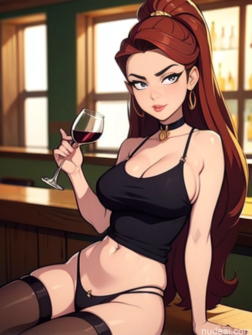 related ai porn images free for Woman Beautiful Tall Perfect Body 20s Serious Ginger Long Hair Dutch Choker Tank Top Panties Wine Bar Gold Jewelry
