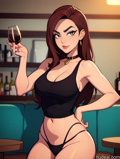 related ai porn images free for Woman Beautiful Tall Perfect Body 20s Serious Ginger Long Hair Dutch Choker Tank Top Panties Wine Bar Gold Jewelry