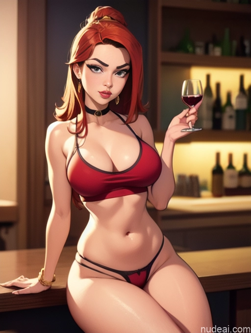related ai porn images free for Woman Beautiful Tall Perfect Body 20s Serious Ginger Long Hair Dutch Choker Tank Top Panties Wine Bar Gold Jewelry