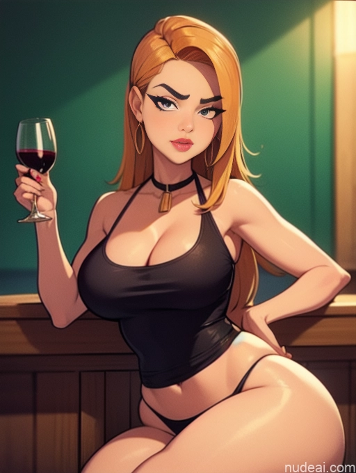 related ai porn images free for Woman Beautiful Tall Perfect Body 20s Serious Ginger Long Hair Dutch Choker Tank Top Panties Wine Bar Gold Jewelry