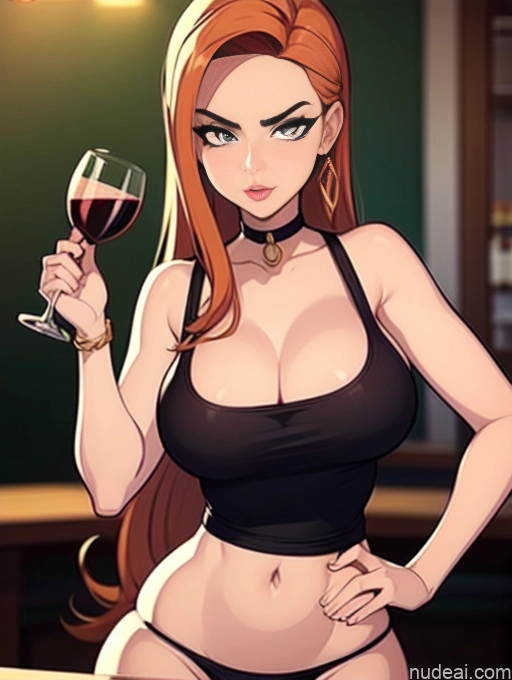 related ai porn images free for Woman Beautiful Tall Perfect Body 20s Serious Ginger Long Hair Dutch Choker Tank Top Panties Wine Bar Gold Jewelry