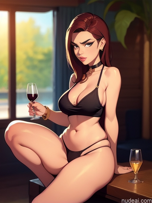 related ai porn images free for Woman Beautiful Tall Perfect Body 20s Serious Ginger Long Hair Dutch Choker Tank Top Panties Wine Bar Gold Jewelry