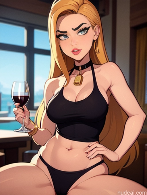 related ai porn images free for Woman Beautiful Tall Perfect Body 20s Serious Ginger Long Hair Dutch Choker Tank Top Panties Wine Bar Gold Jewelry