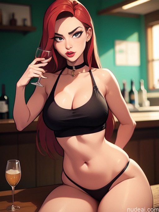 related ai porn images free for Woman Beautiful Tall Perfect Body Long Hair 20s Serious Ginger Dutch Bar Choker Panties Tank Top Wine