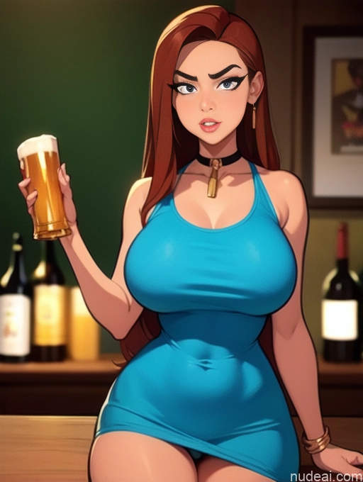 related ai porn images free for Woman Beautiful Tall Perfect Body Long Hair 20s Serious Ginger Dutch Bar Choker Panties Tank Top Gold Jewelry Beer