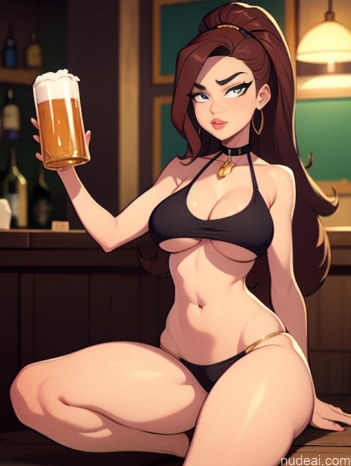 related ai porn images free for Woman Beautiful Tall Perfect Body Long Hair 20s Serious Ginger Dutch Bar Choker Panties Tank Top Gold Jewelry Beer