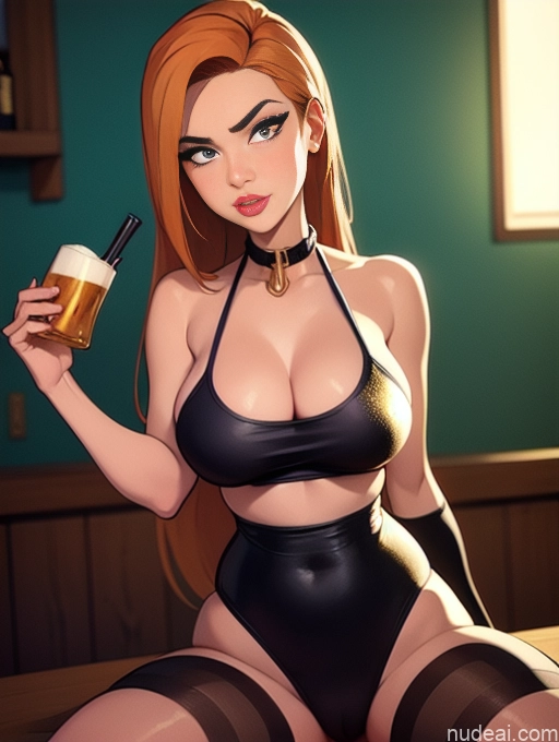 related ai porn images free for Woman Beautiful Tall Perfect Body Long Hair 20s Serious Ginger Dutch Bar Choker Panties Tank Top Gold Jewelry Beer