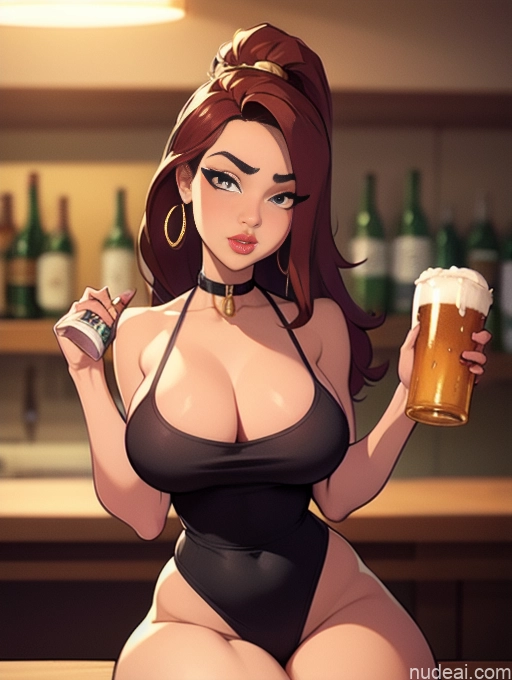 related ai porn images free for Woman Beautiful Tall Perfect Body Long Hair 20s Serious Ginger Dutch Bar Choker Panties Tank Top Gold Jewelry Beer