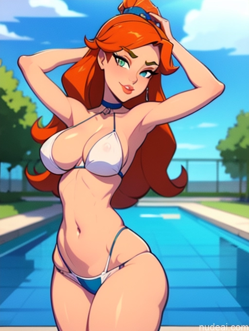 related ai porn images free for Woman Beautiful Tall Perfect Body Long Hair 20s Serious Ginger Dutch Choker Pool Bikini Back View