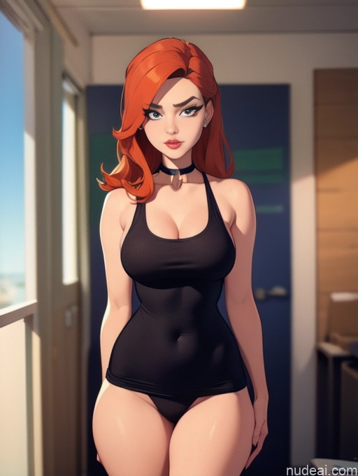 related ai porn images free for Woman Beautiful Tall Perfect Body Long Hair 20s Serious Ginger Dutch Choker Panties Tank Top Office