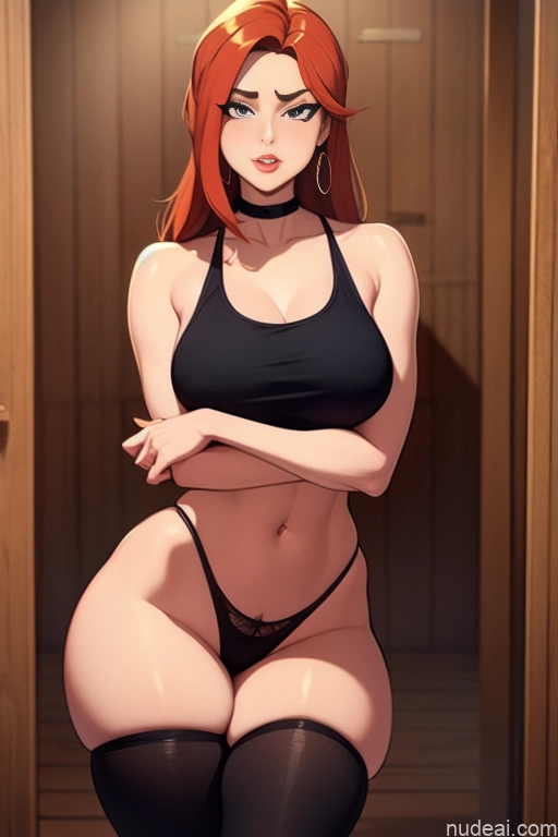 related ai porn images free for Woman Beautiful Tall Perfect Body Long Hair 20s Serious Ginger Dutch Choker Panties Tank Top Sauna