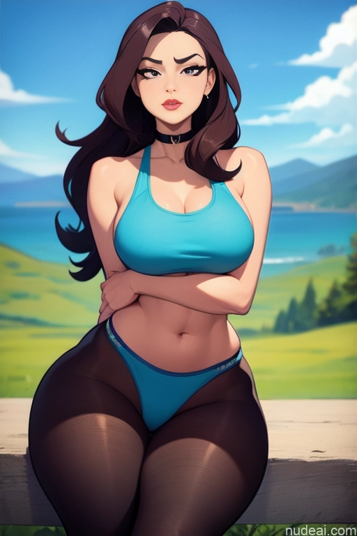 related ai porn images free for Woman Beautiful Tall Perfect Body 20s Serious Brunette Long Hair Dutch Choker Panties Tank Top Mountains