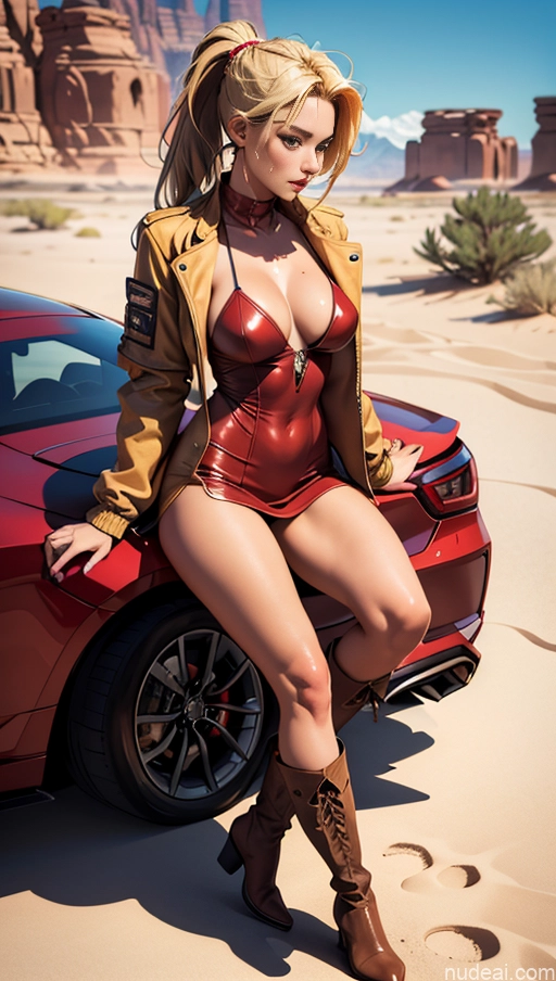 related ai porn images free for Tanned Skin Blonde Seductive Ponytail Dress Busty Western Desert Boots Jacket Leather