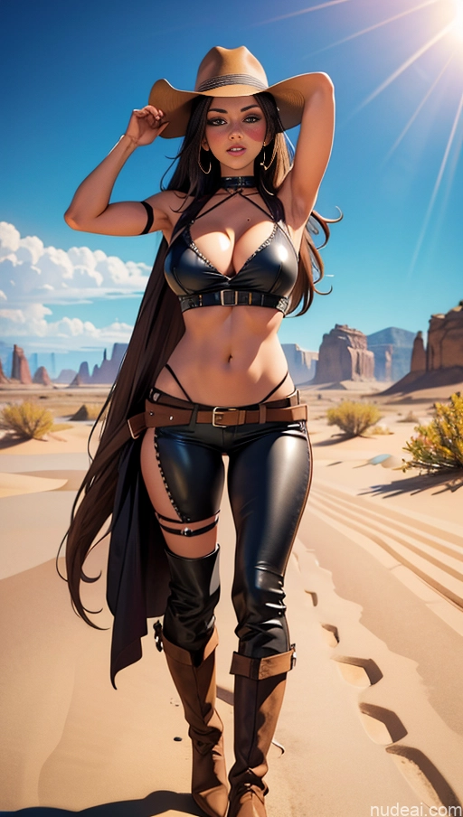 related ai porn images free for Tanned Skin Busty Western Boots Leather Long Hair Shocked Brunette Desert