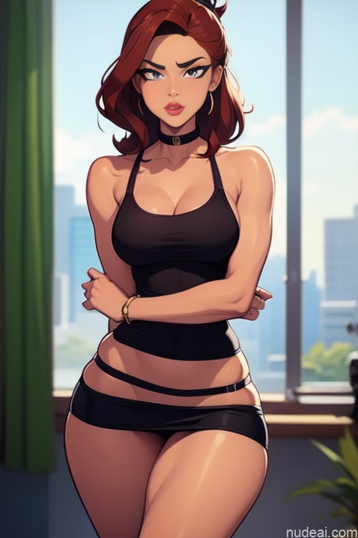 related ai porn images free for Model Beautiful Skinny Tall Perfect Body 20s Serious Seductive Sexy Face Ginger Ponytail Dutch Office Choker Mini Skirt Mesh Tank Top
