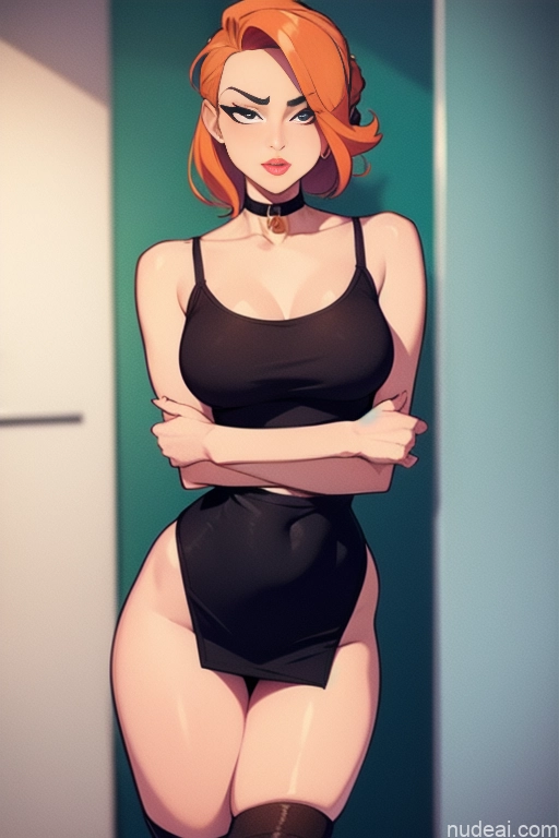 related ai porn images free for Model Beautiful Skinny Tall Perfect Body 20s Serious Seductive Sexy Face Dutch Office Choker Mini Skirt Tank Top High Socks Ginger Hair Bun