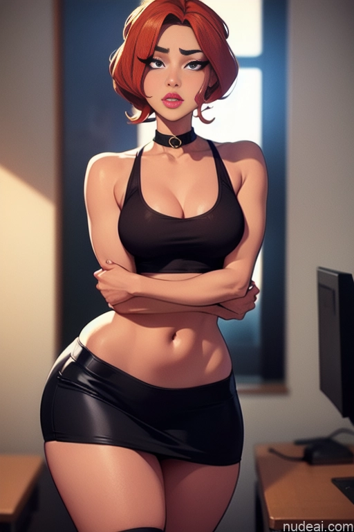 related ai porn images free for Model Beautiful Skinny Tall Perfect Body 20s Serious Seductive Sexy Face Dutch Office Choker Mini Skirt Tank Top High Socks Ginger Hair Bun