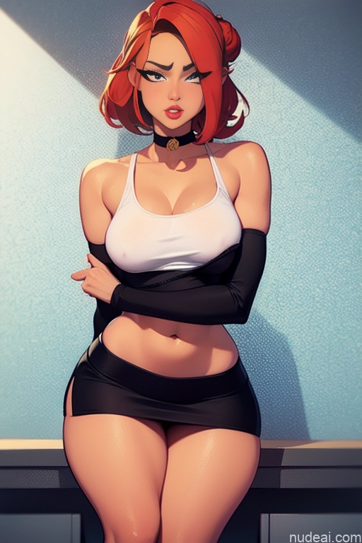 related ai porn images free for Model Beautiful Skinny Tall Perfect Body 20s Serious Seductive Sexy Face Dutch Office Choker Mini Skirt Tank Top High Socks Ginger Hair Bun