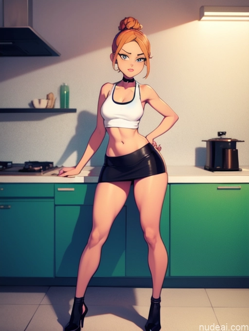 related ai porn images free for Model Beautiful Tall Perfect Body 20s Serious Ginger Hair Bun Dutch Kitchen Choker Tank Top Mini Skirt High Socks High Heels Cooking