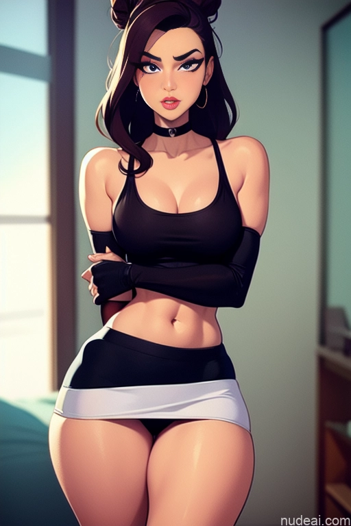 related ai porn images free for Model Beautiful Tall Perfect Body 20s Serious Ginger Hair Bun Dutch Bedroom Choker High Heels High Socks Mini Skirt Tank Top
