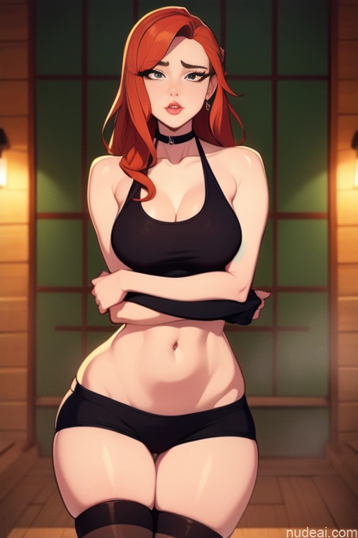 related ai porn images free for Woman One Beautiful Tall Perfect Body 20s Serious Dutch Ginger Long Hair Sauna Choker Thigh Socks Panties Tank Top