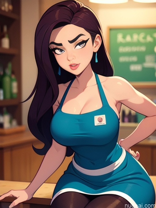 related ai porn images free for Woman Beautiful Perfect Body Tall 20s Serious Seductive Ginger Long Hair Dutch Bar Apron Waitress Wine