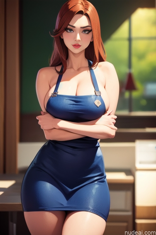 related ai porn images free for Woman Beautiful Tall Perfect Body 20s Serious Sexy Face Ginger Long Hair Dutch Cafe Apron