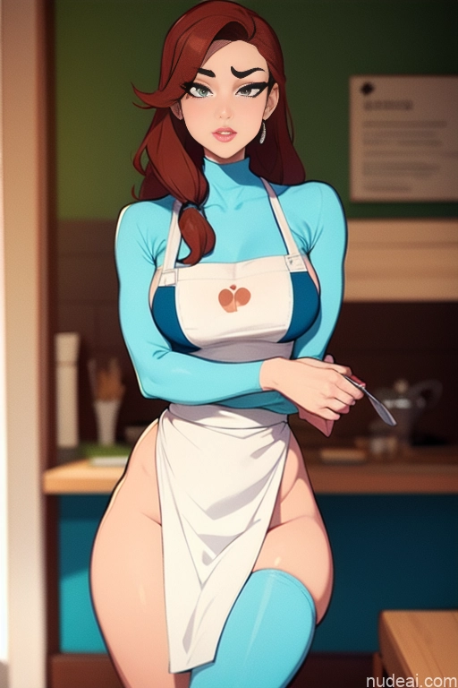 related ai porn images free for Woman Beautiful Tall Perfect Body 20s Serious Sexy Face Ginger Long Hair Dutch Apron Cafe