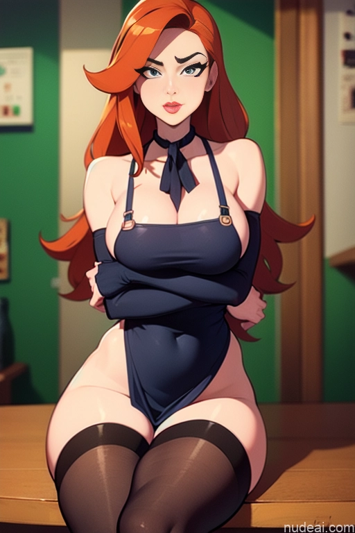 related ai porn images free for Woman Beautiful Tall Perfect Body Long Hair 20s Serious Seductive Ginger Dutch Apron Choker Thigh Socks Bar