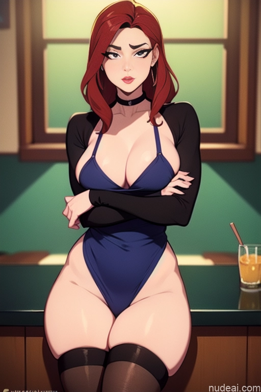 related ai porn images free for Woman Beautiful Tall Perfect Body Long Hair 20s Serious Seductive Ginger Dutch Bar Apron Choker Thigh Socks